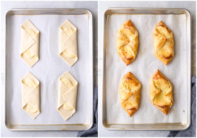 cream cheese danishes, before and after baking