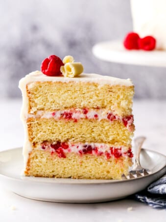a slice of raspberry white chocolate cake