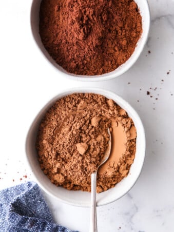 unsweetened cocoa powder and dutch process cocoa powder in bowls