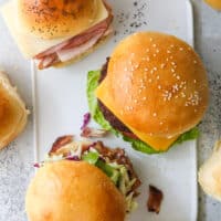 overhead sandwiches, sliders and burgers on different buns