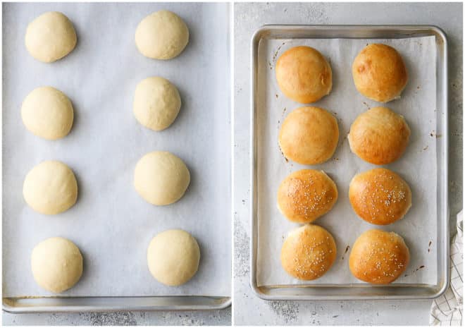 burger buns before and after baking
