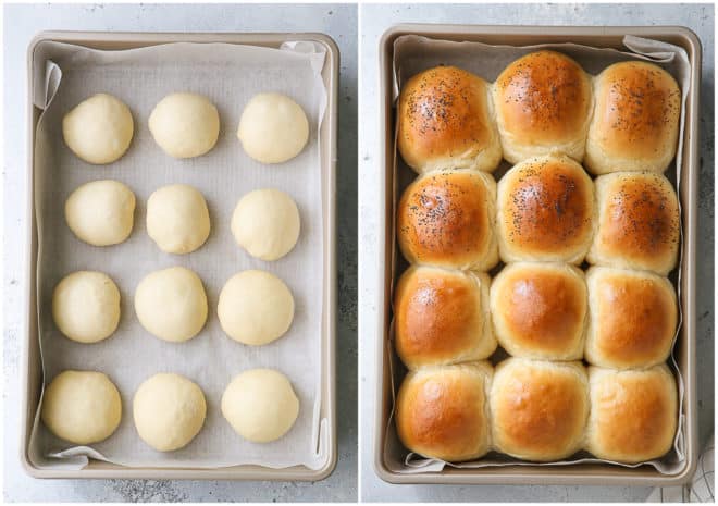 slider buns before and after baking