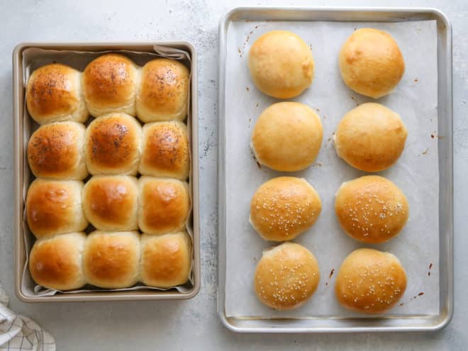 baked slider rolls and burger buns