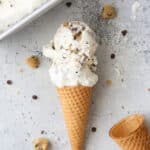 scooped no-churn chocolate chip cookie dough in a cone on counter