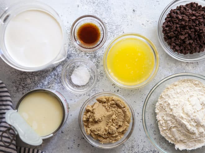 ingredients for no-churn chocolate chip cookie dough ice cream
