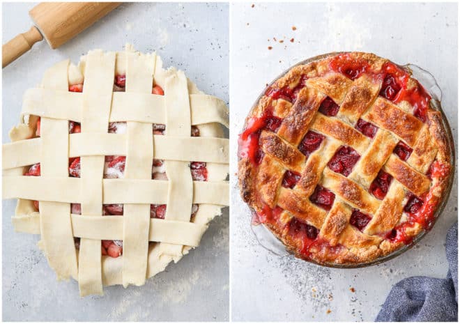 strawberry rhubarb pie before and after baking