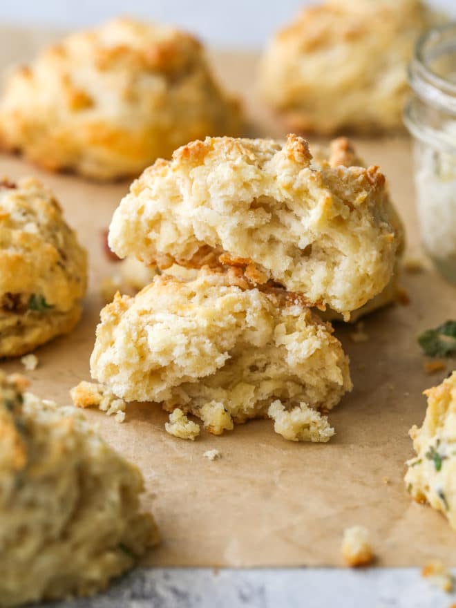 buttermilk drop biscuit torn open to see fluffy inside