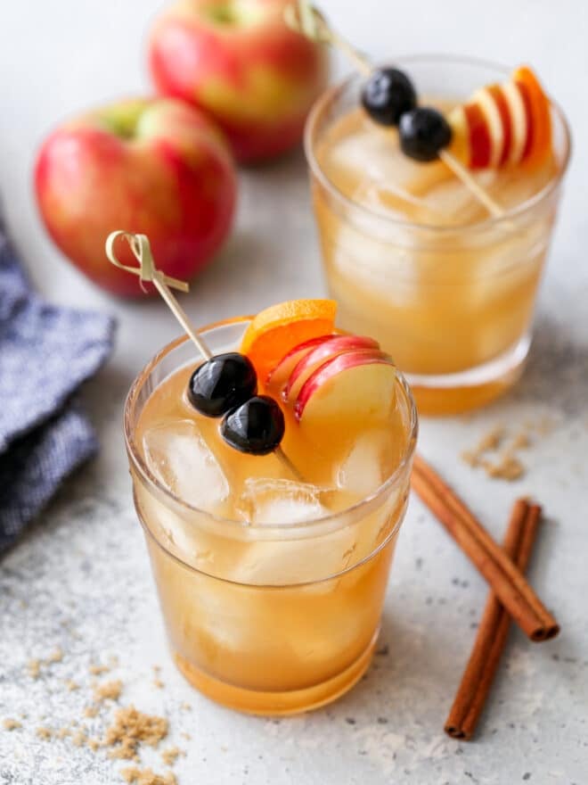 apple cider old fashioned in a glass