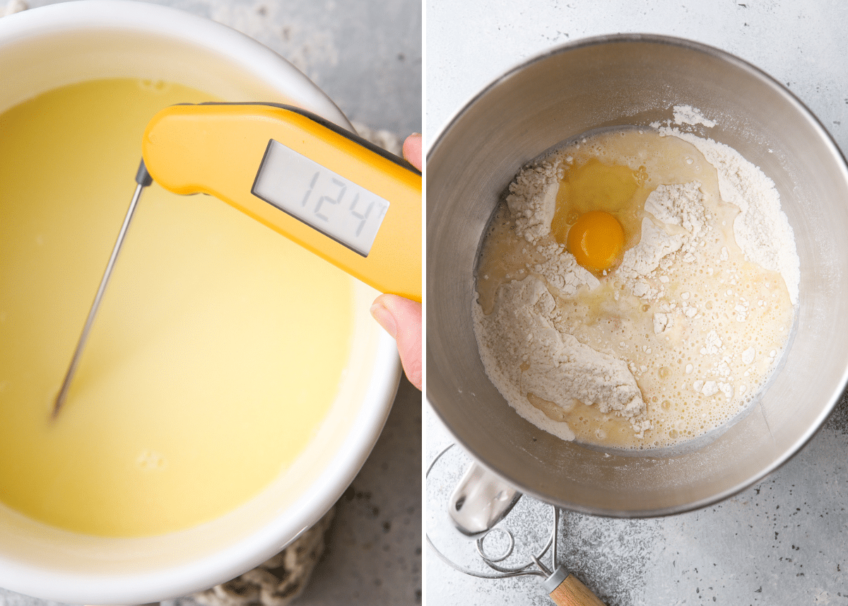 warming milk and adding ingredients to bowl