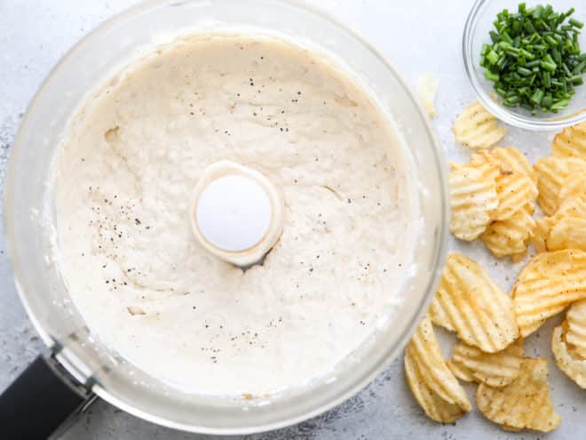 french onion dip blended in a food processor