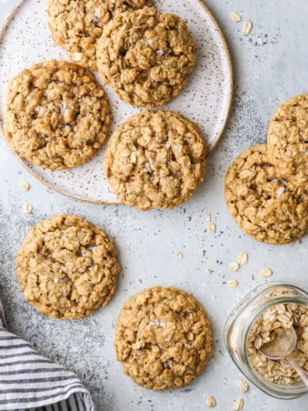 chewy oatmeal cookies on a plate