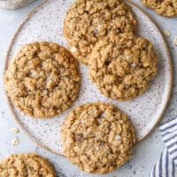 closeup of oatmeal cookies on a plate