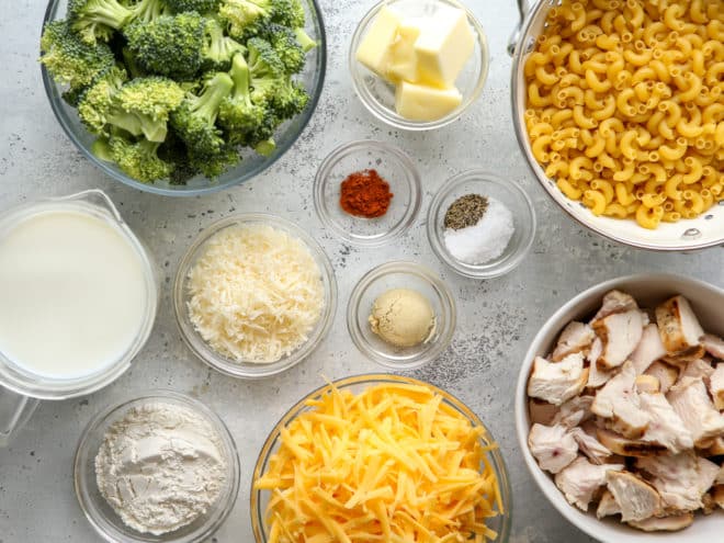 ingredients for chicken broccoli macaroni and cheese