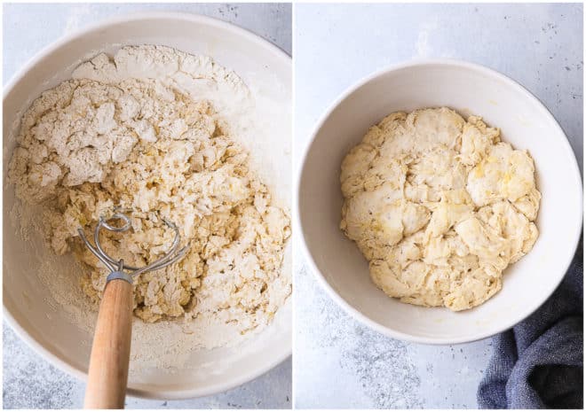 mixing dough for no-knead breadsticks