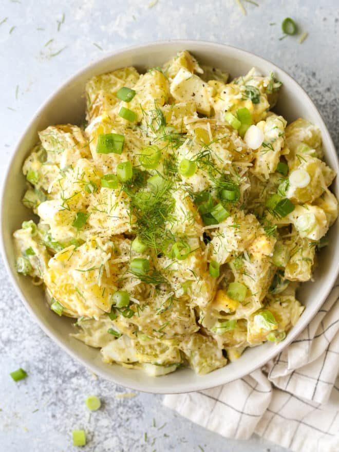 the best potato salad in a bowl