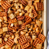 closeup of baked maple nut snack mix
