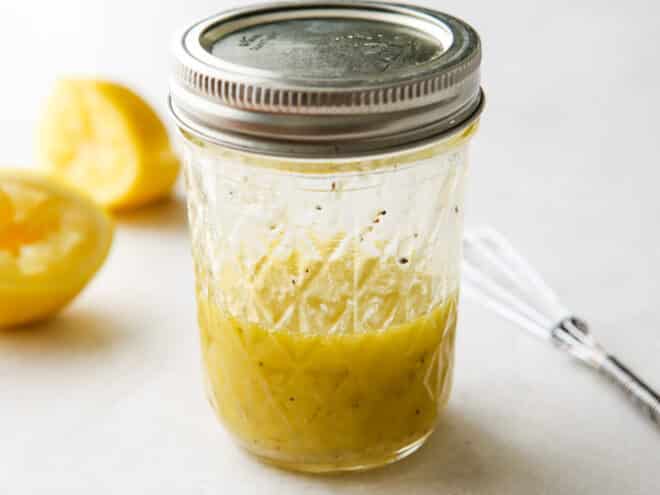 mixed lemon vinaigrette in jar