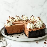 side view of no-bake chocolate cheesecake
