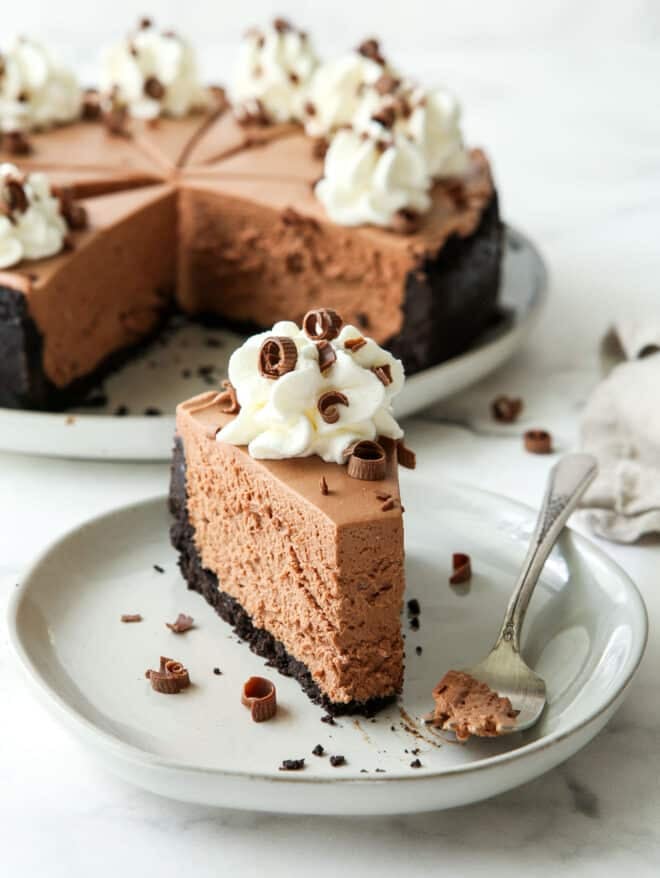 taking a bite out of no-bake chocolate cheesecake