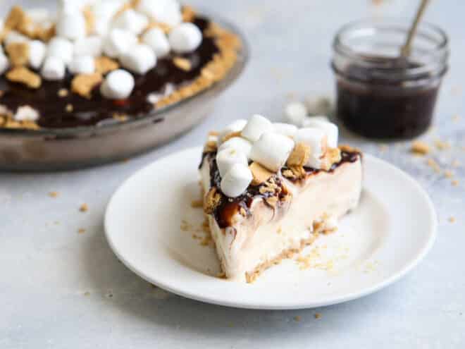 slice of s'mores ice cream pie on a plate
