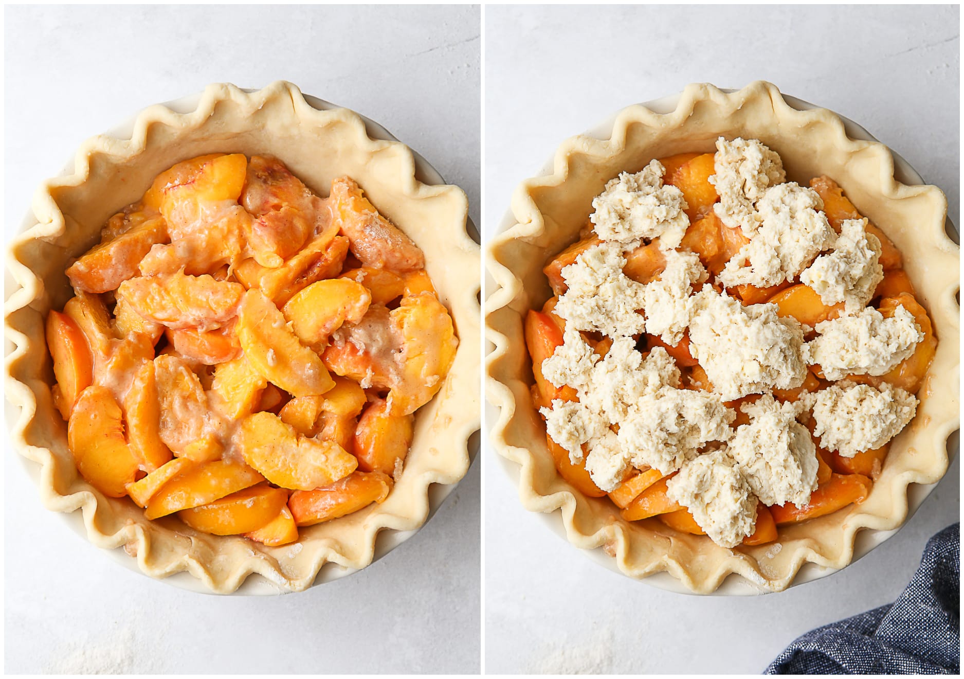 peach cobbler pie assembly before and after