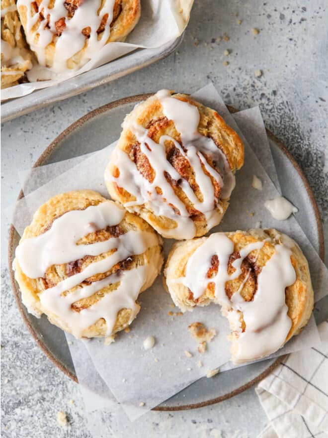 cinnamon roll biscuits on a plate