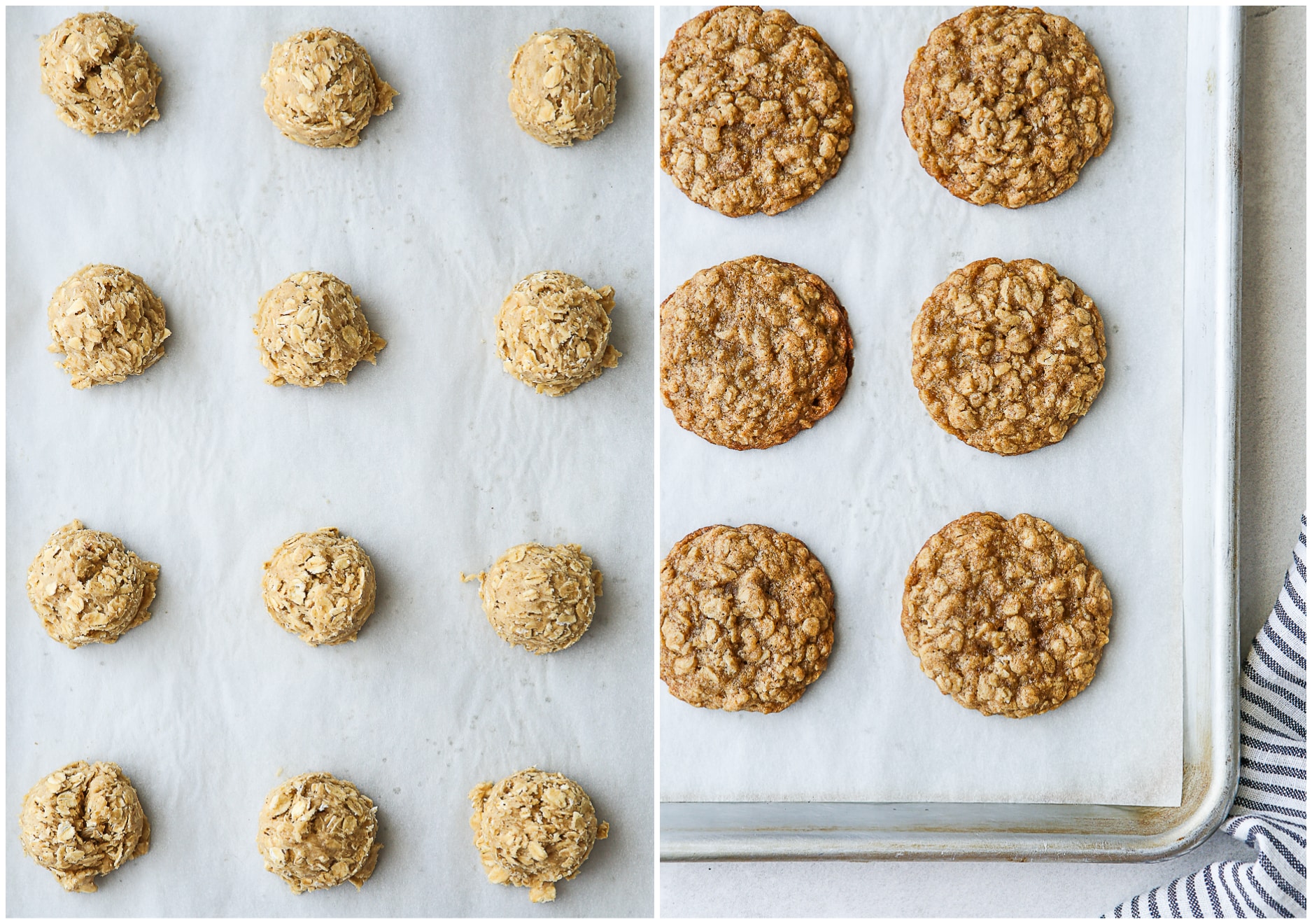 oatmeal cookies before and after baking