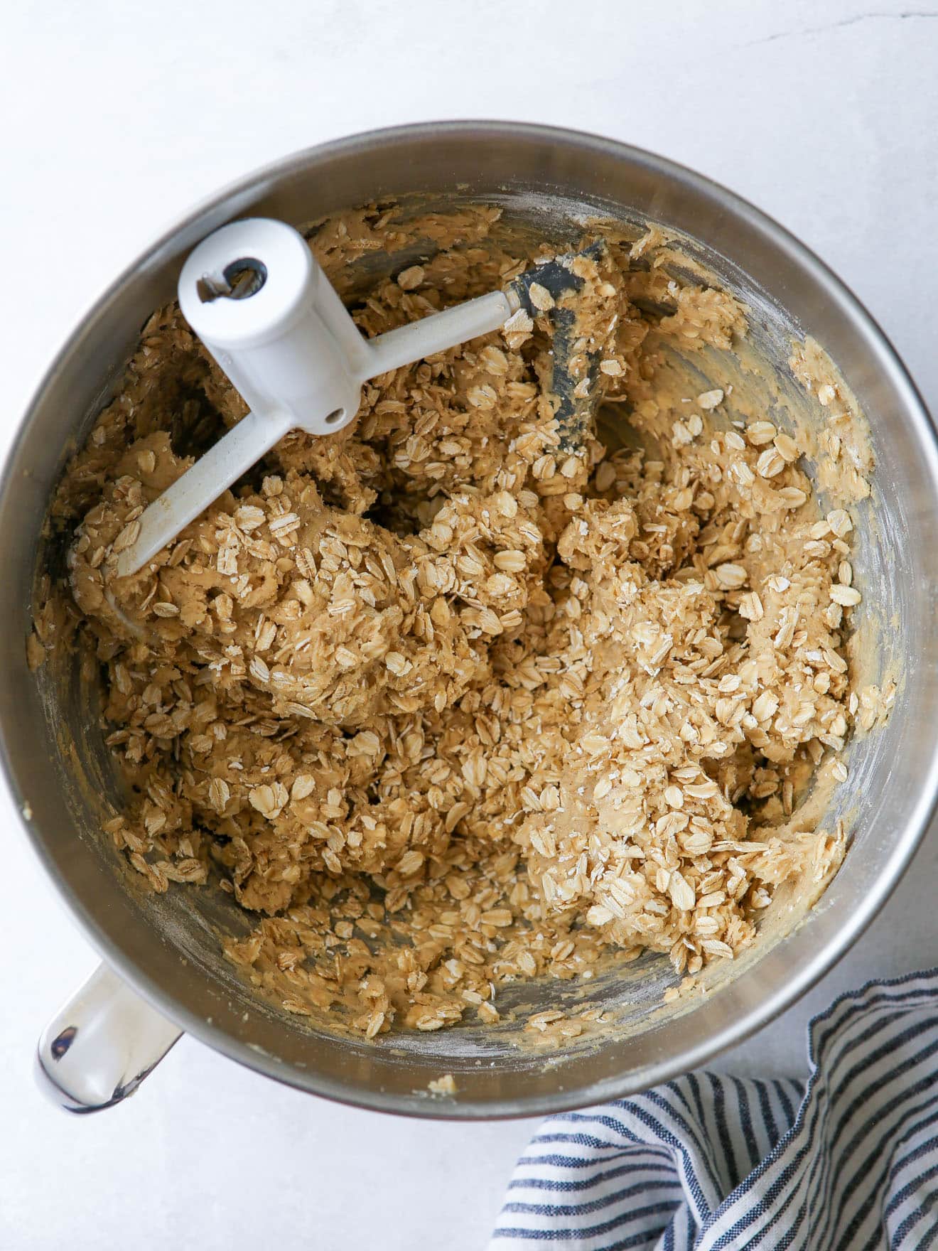 oatmeal cookie dough in mixing bowl