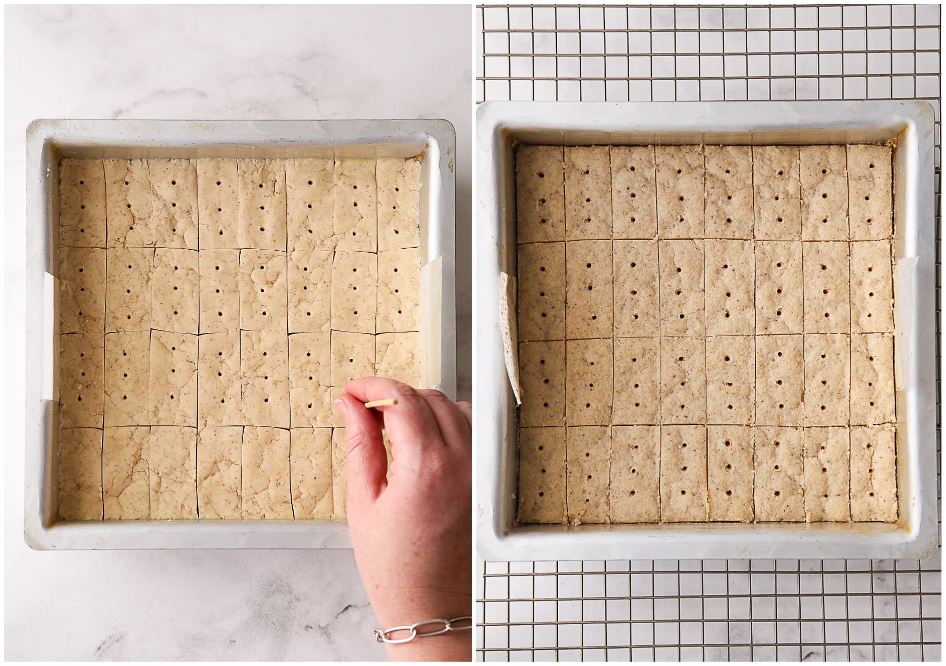 brown butter shortbread before and after baking