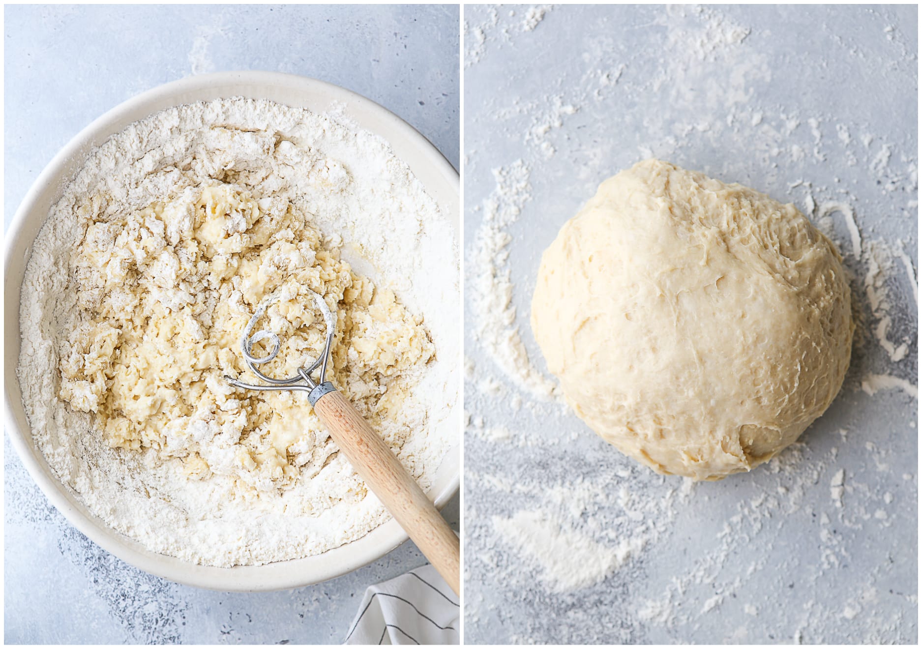 mixing no-knead cinnamon roll dough