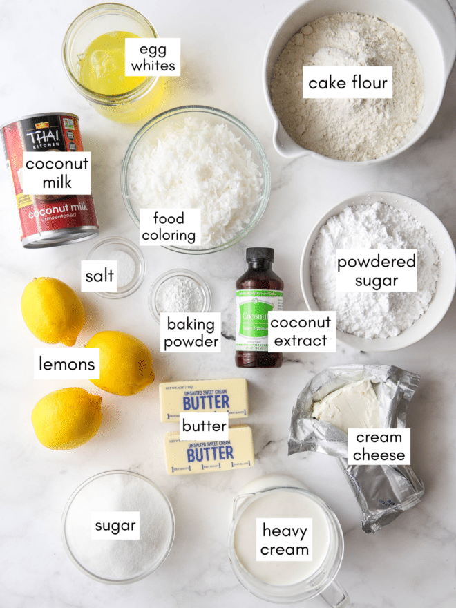 lemon coconut cake ingredients measured out