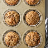 closeup of bran muffins in muffin pan