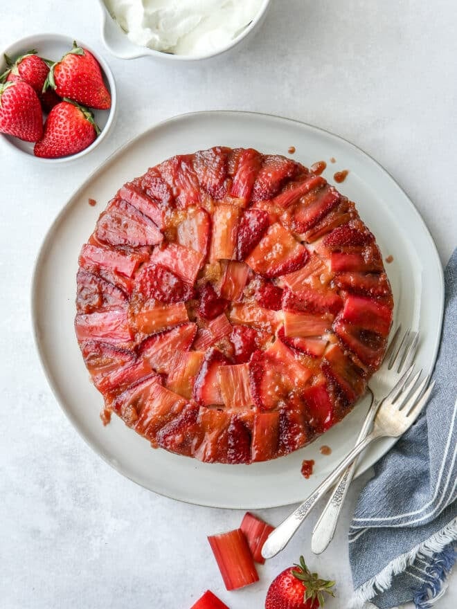 Strawberry Rhubarb Upside-Down Cake