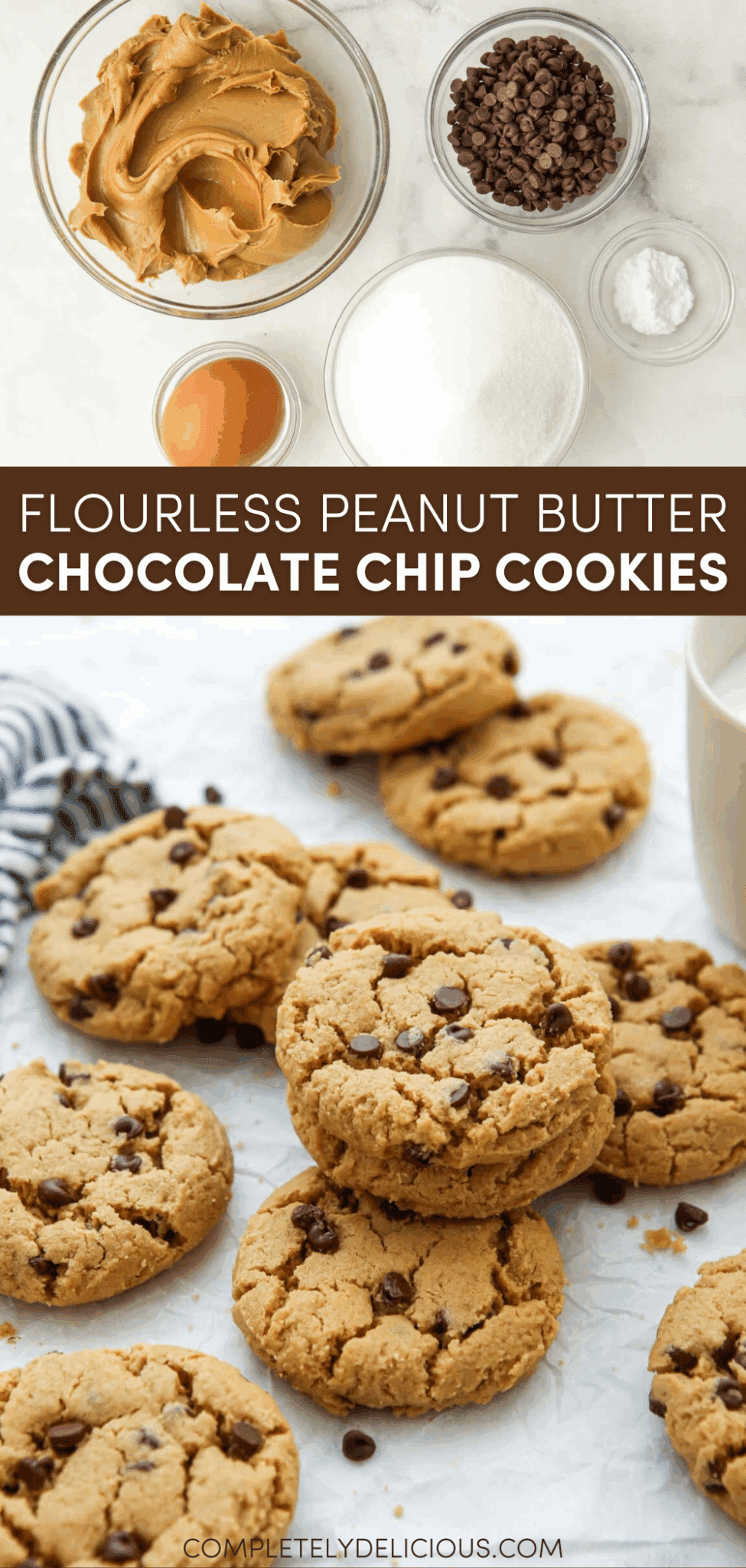 Flourless Peanut Butter Chocolate Chip Cookies - Completely Delicious