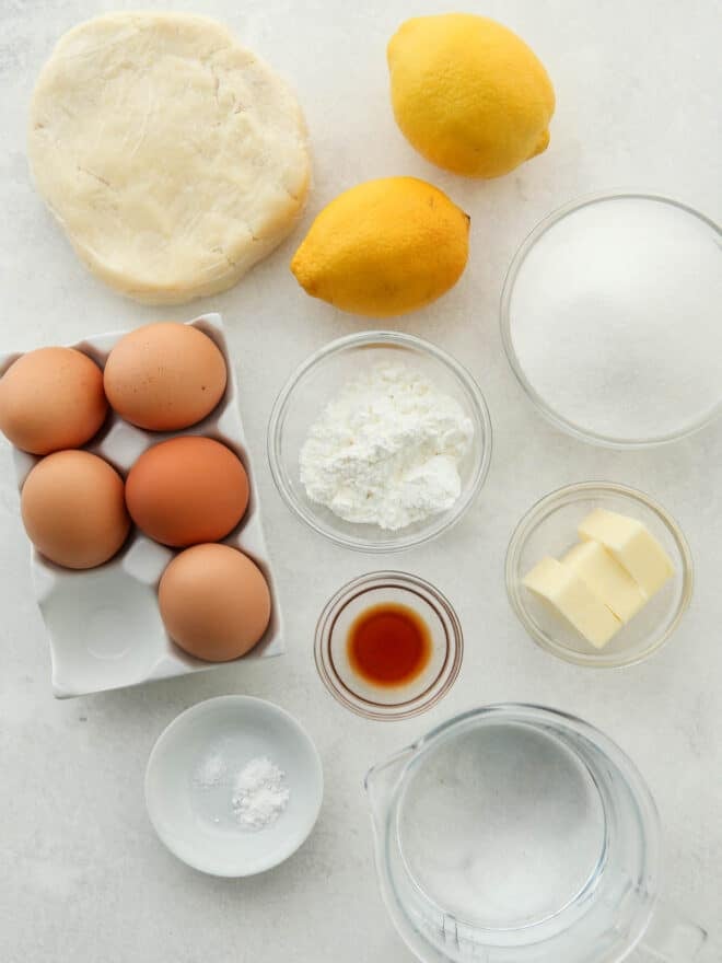 ingredients for lemon meringue pie measured out