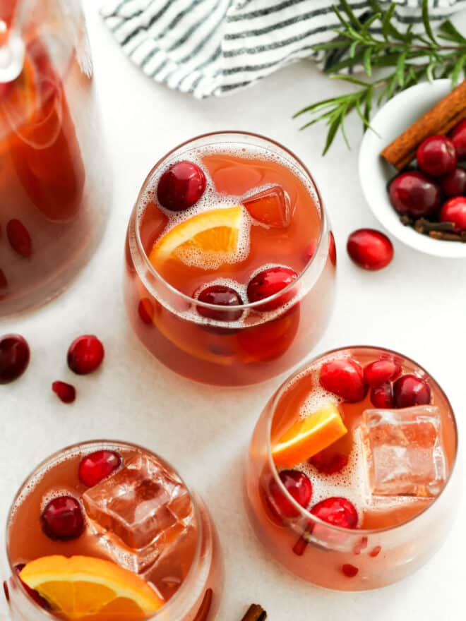closeup of holiday punch in glasses