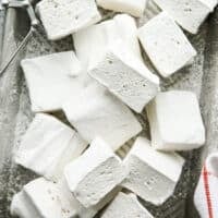 closeup of homemade vanilla marshmallows on a pan