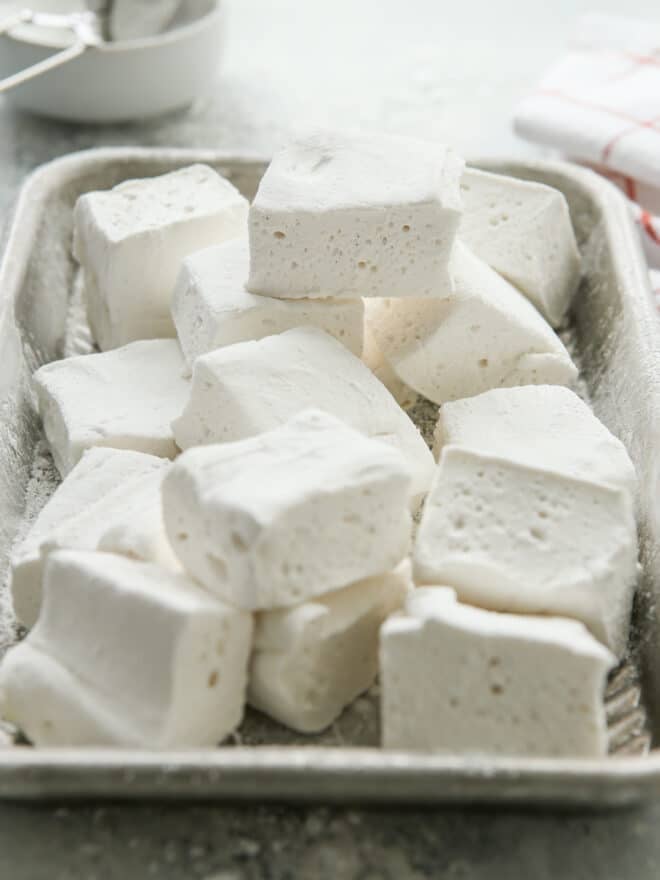 sliced marshmallows on a pan