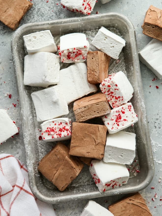 different flavors of marshmallows on a pan