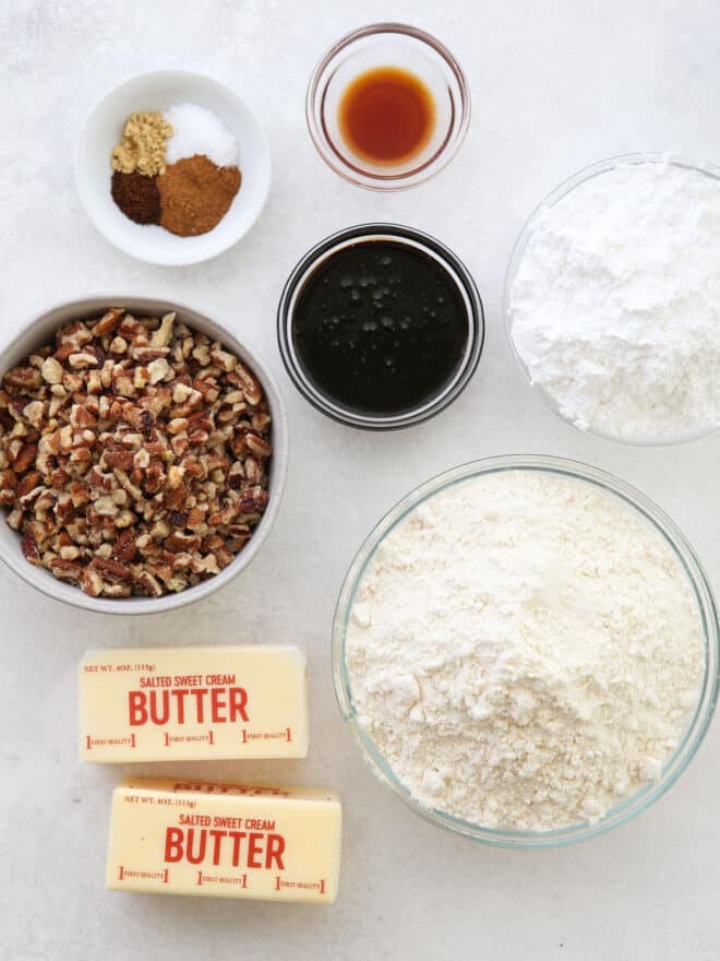 molasses snowball cookie ingredients measured out