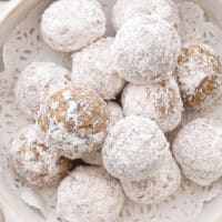 bowl of molasses snowball cookies