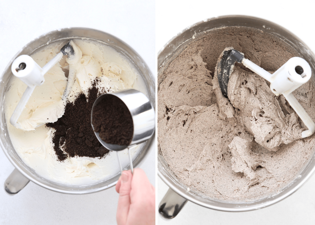 making Oreo buttercream frosting