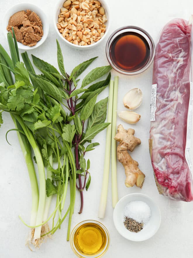 ingredients for Thai lemongrass pork recipe