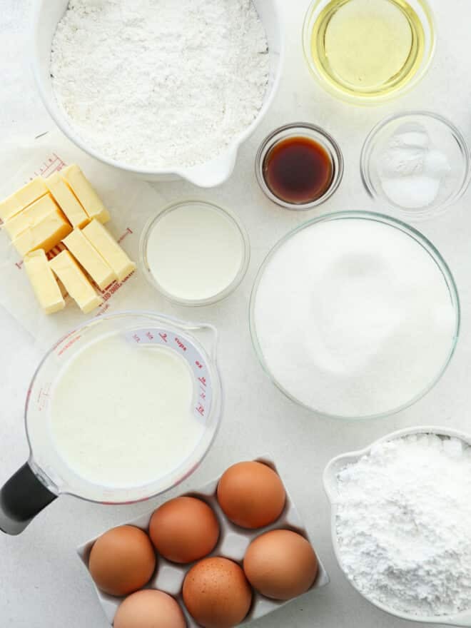 vanilla layer cake ingredients measured out