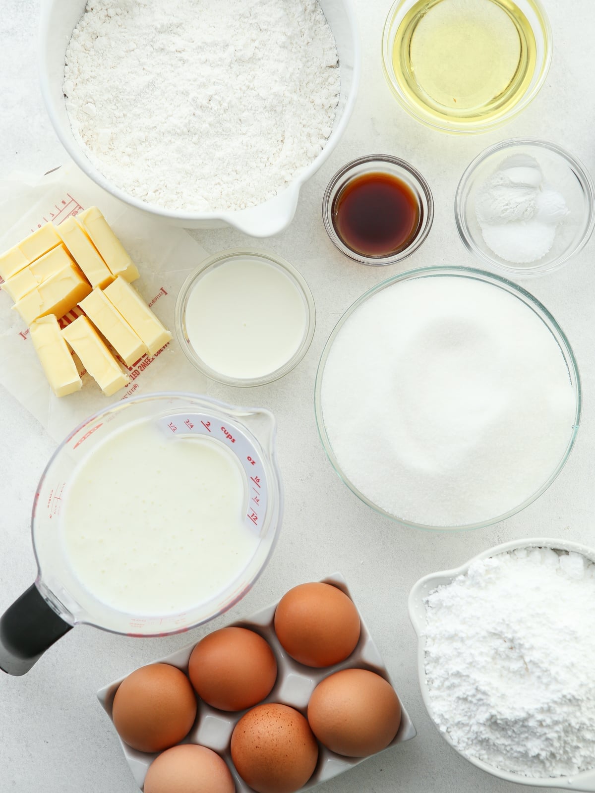 vanilla layer cake ingredients measured out.