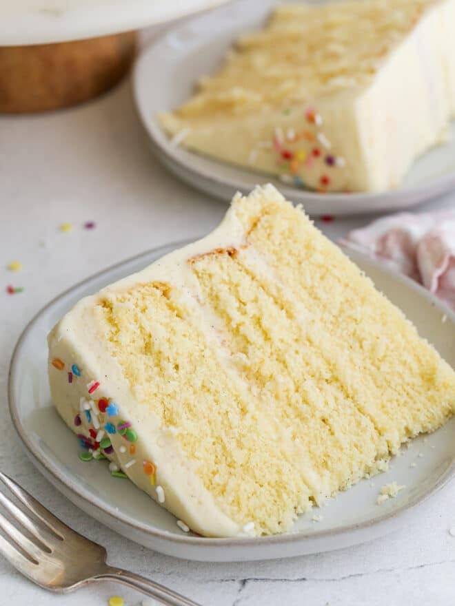 slices of vanilla cake on plates