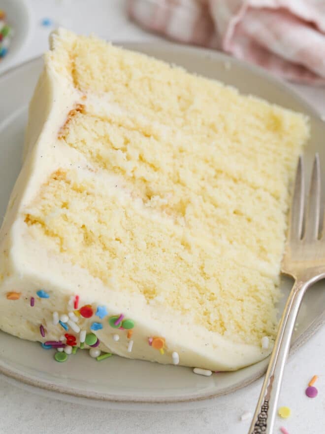 closeup of vanilla cake slice