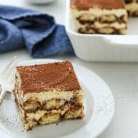 slice of tiramisu on a plate with fork
