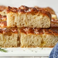 slices of rosemary parmesan focaccia bread stacked